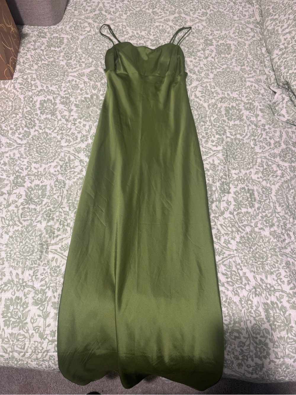 Elegant Olive Green Satin Slip Dress with Spaghetti Straps